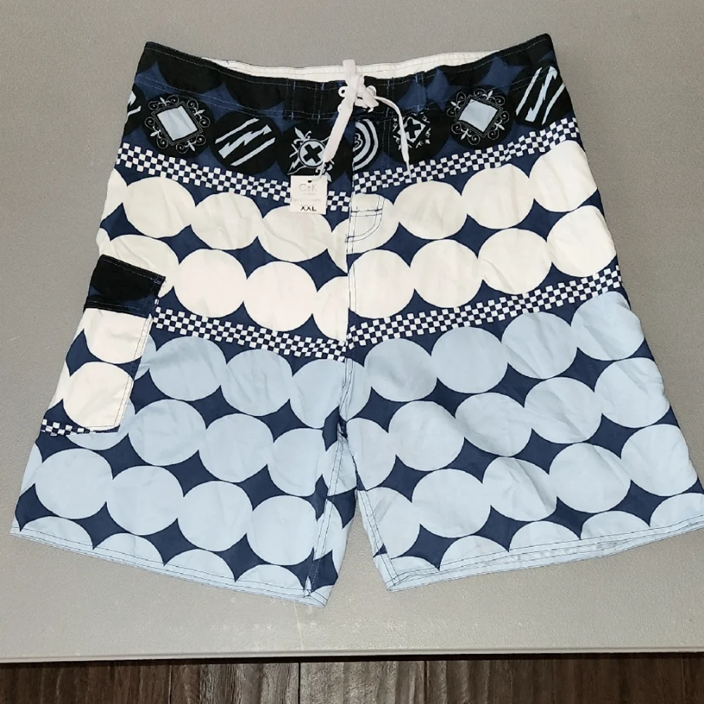 NWT - C&K Swimware - Men's Blue and White Swim Shorts - Size XXL